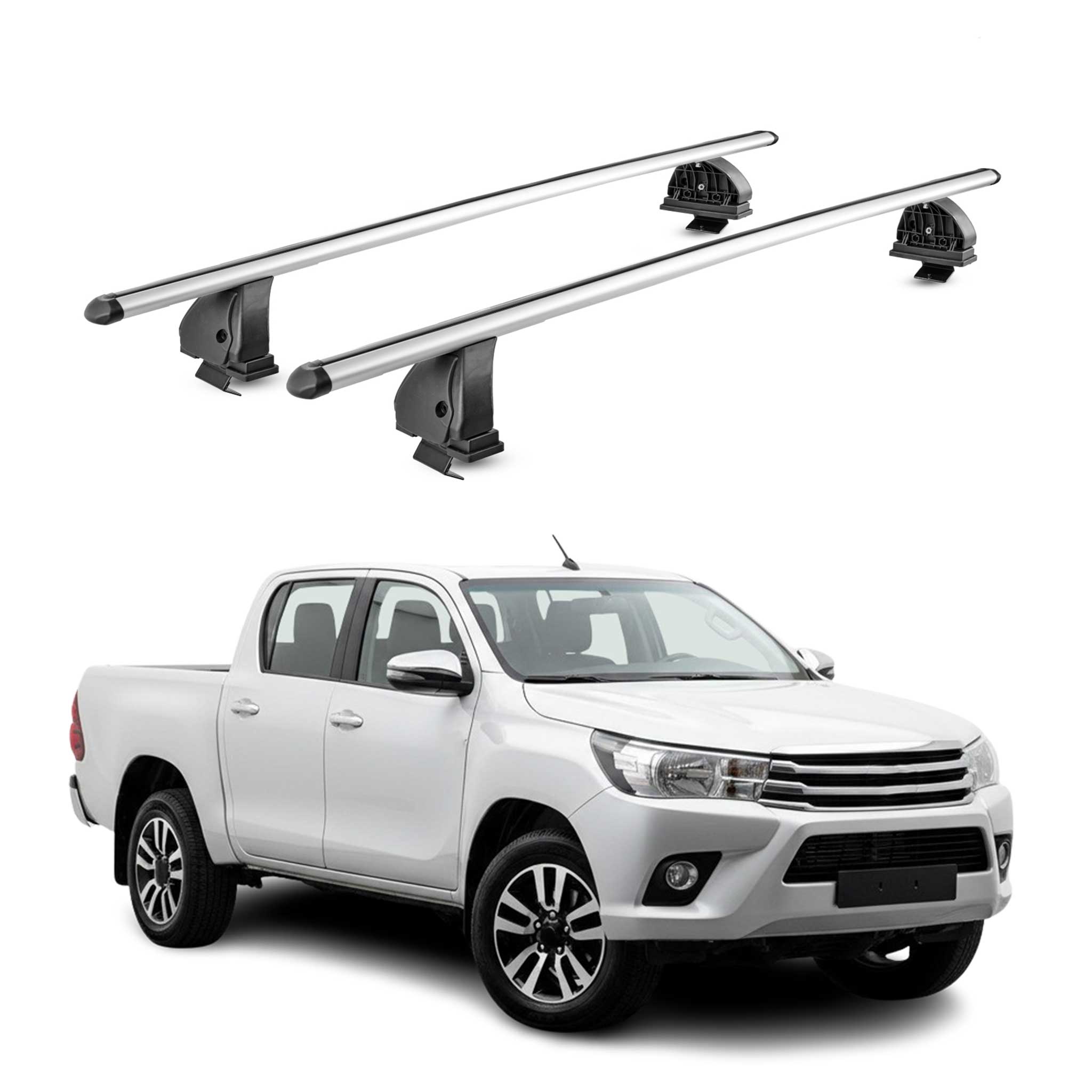 Barres de toit transversales Alu pour Toyota Hilux mk8 2015-2026 4Portes Gris 2x