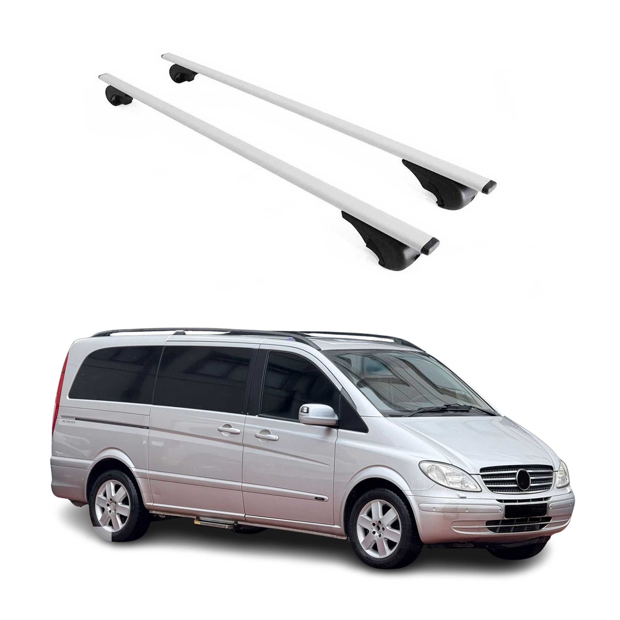 Barres de toit Transversales pour Mercedes Viano Vito 2003-2014 Fer Argent