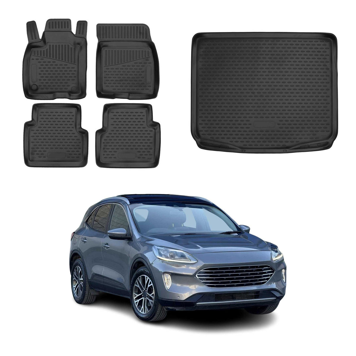 OMAC Kit Tapis de Sol et Coffre pour Ford Kuga III 2019-2026 Noir