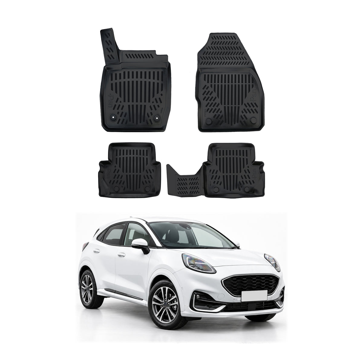 Tapis de sol pour Ford Puma Crossover 2019-2027 Noir 3D en Caoutchouc TPE 4Pcs