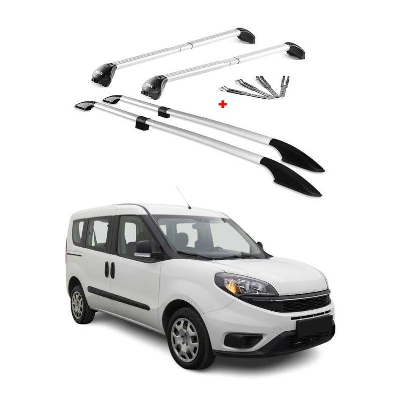 KIT Barres de toit trans+long pour Fiat Doblo Maxi 2010-2021 Alu Gris
