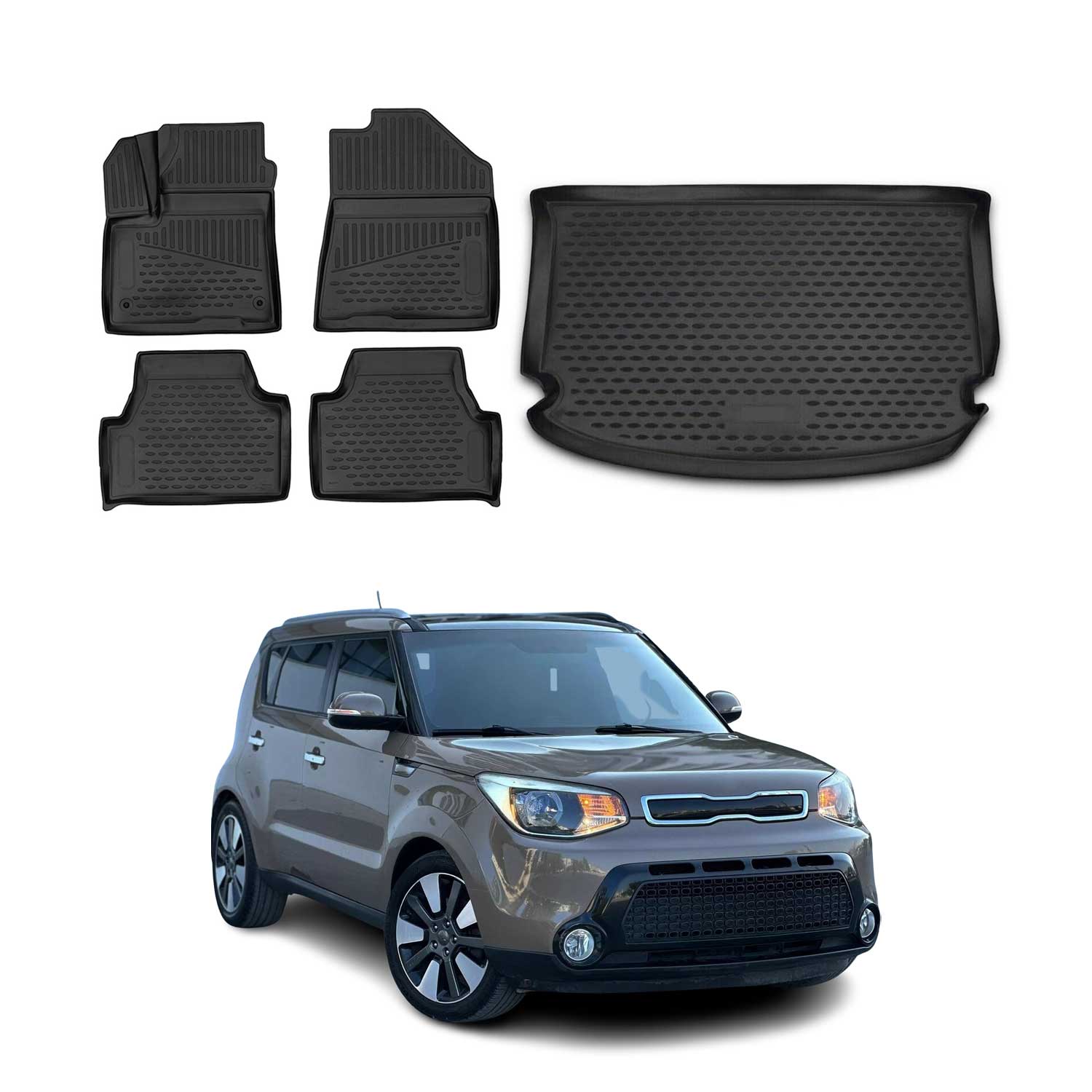 Kit Tapis de sol et coffre pour Kia Soul 2014-2020 en Caoutchouc TPE Noir