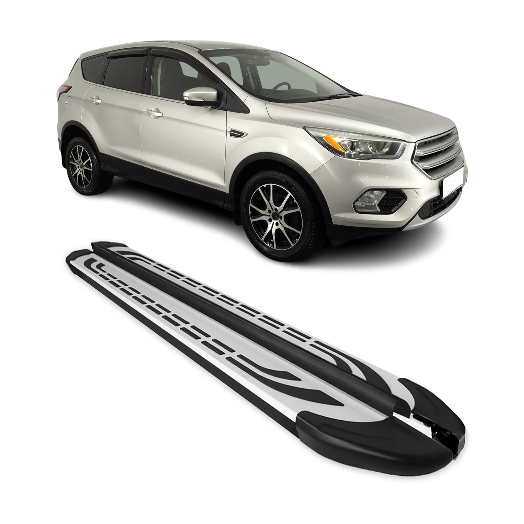 Marchepieds Latéraux pédale pour Ford Kuga II 2012-2019 Aluminium Gris Noir 2x