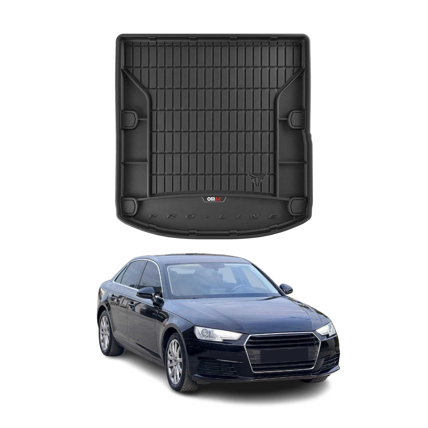 OMAC Tapis de coffre caoutchouc pour Audi A4 S4 B9 Berline 15-25 Noir Premium