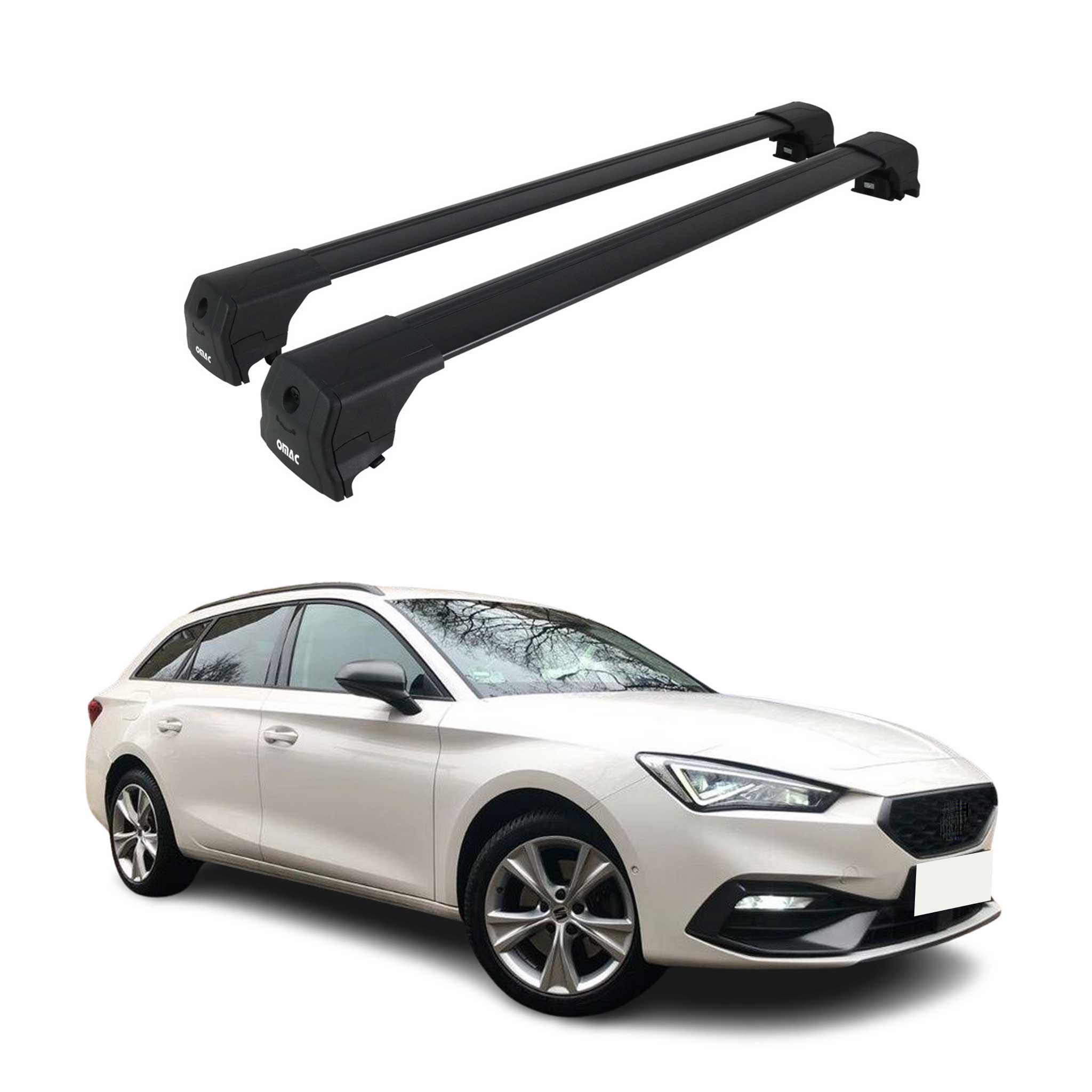 Barres De Toit Transversales pour Seat Leon IV Kombi 2020-2026 Aluminium Noir 2x