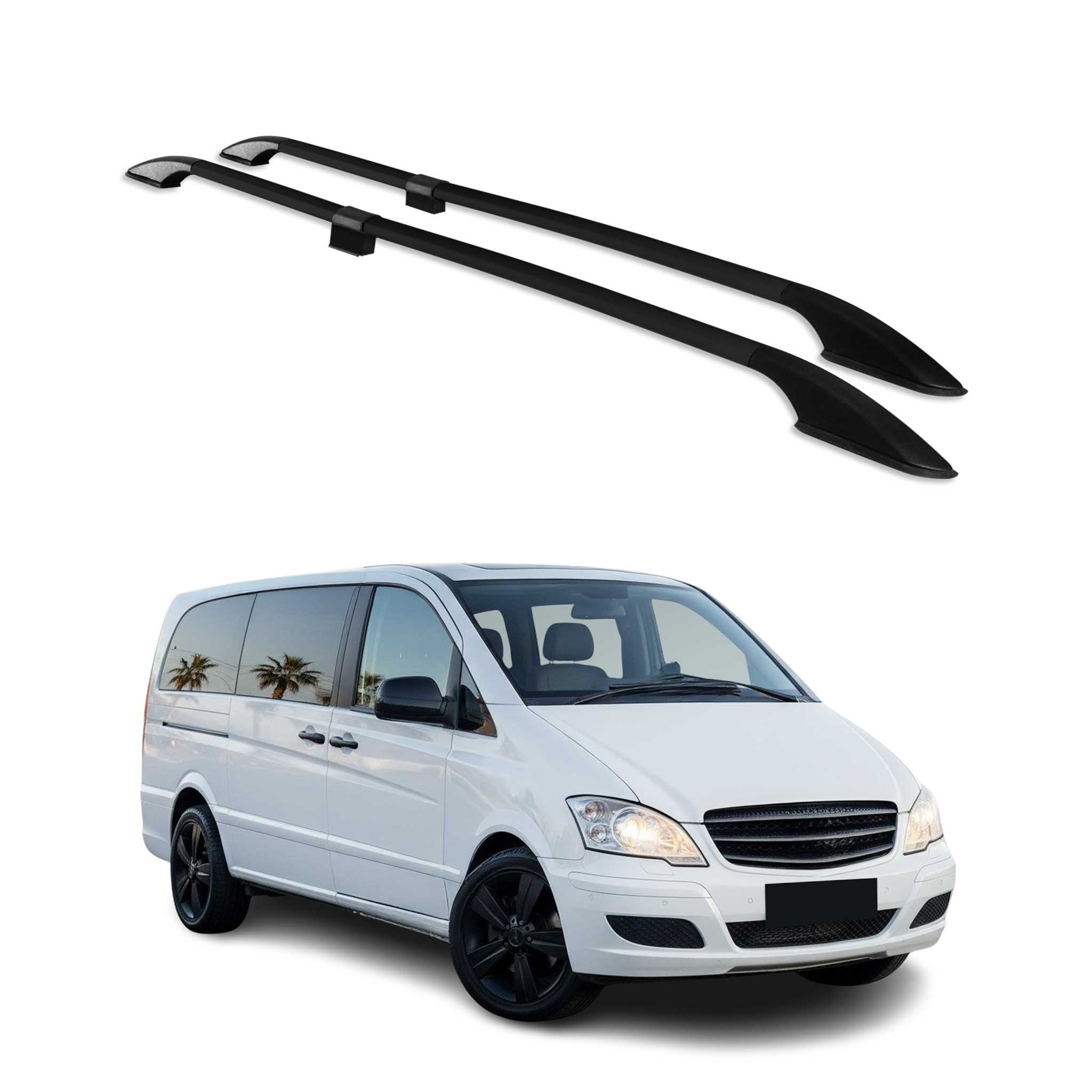 Barres de Toit longitudinales pour Mercedes Vito W639 W447 2003-2026 L2 Noir Alu