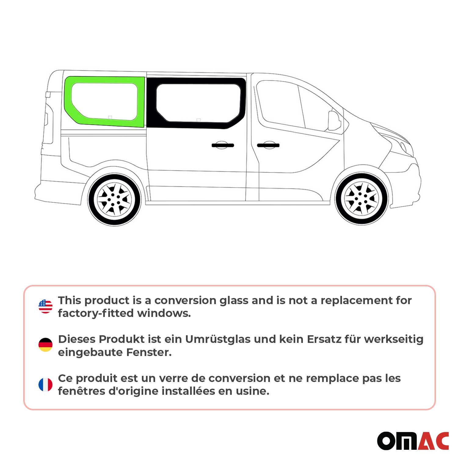 Vitre de Porte pour Fiat Talento 2016-2020 L1 Arrière Droit Verre fixe