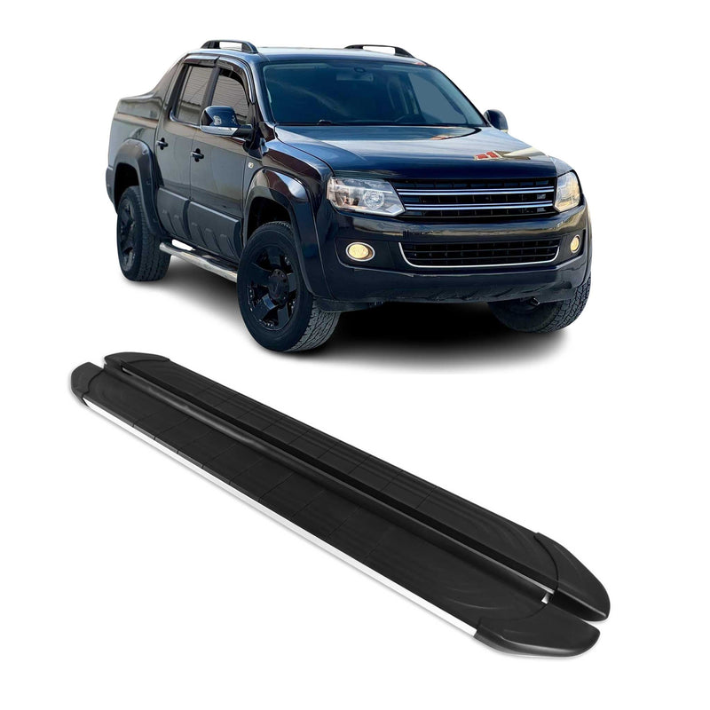 Marchepieds Latéraux pédale pour VW Amarok Double Cab 2010-22 Alu Gris Noir 2Pcs