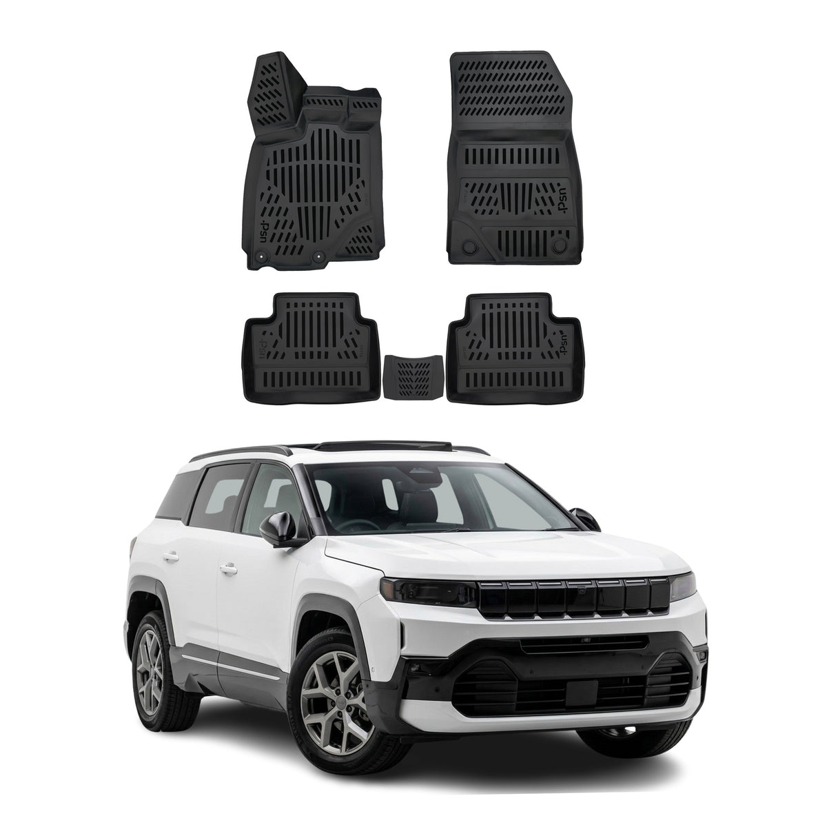 Tapis de sol pour Jeep Compass E-Hybrid 2026-2027 Noir 3D en TPE 4Pcs