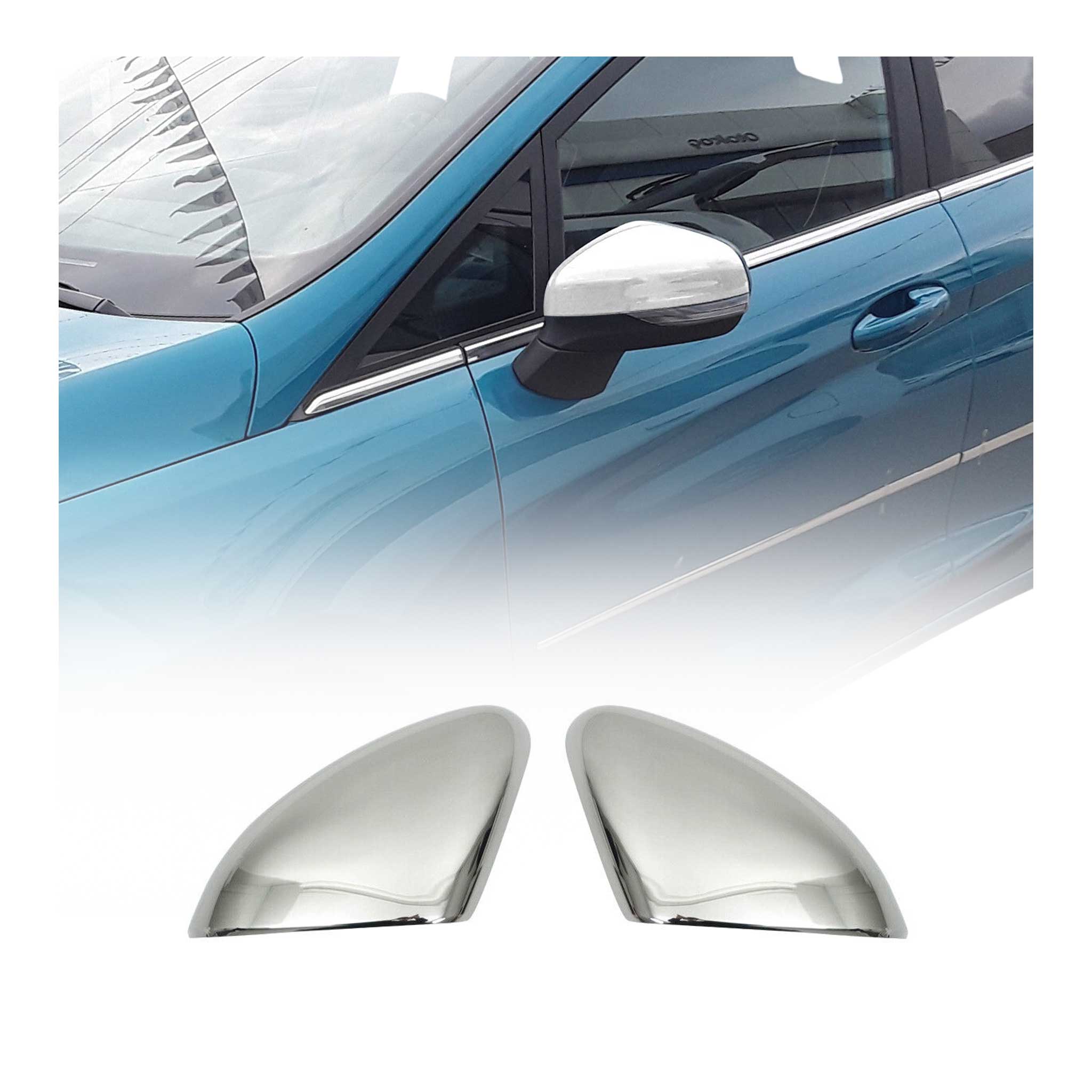 Coques de Rétroviseurs pour Ford Fiesta VII 2017-2021 en Acier Chromé Argent