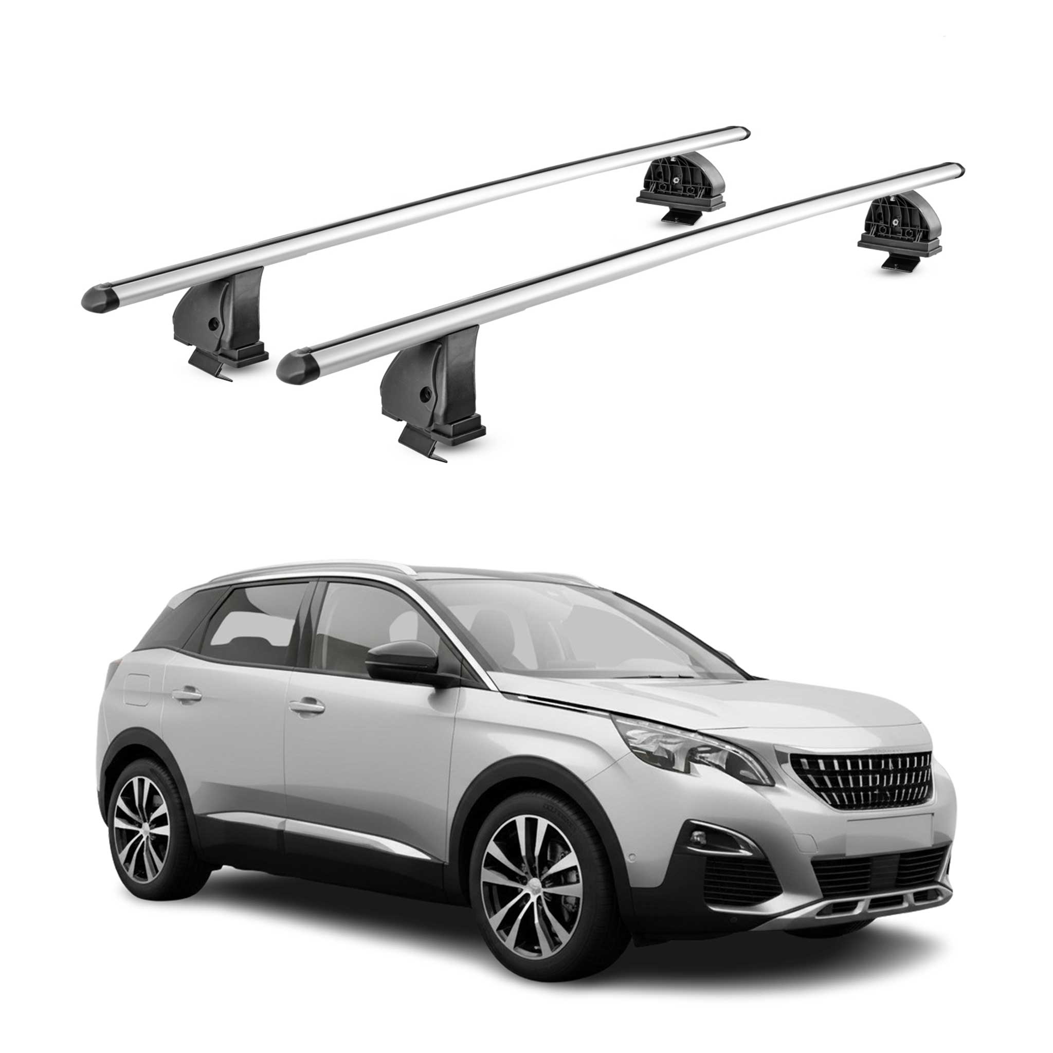 Barres de toit transversales Alu pour Peugeot 3008 II 2016-2023 TÜV Gris 2Pcs