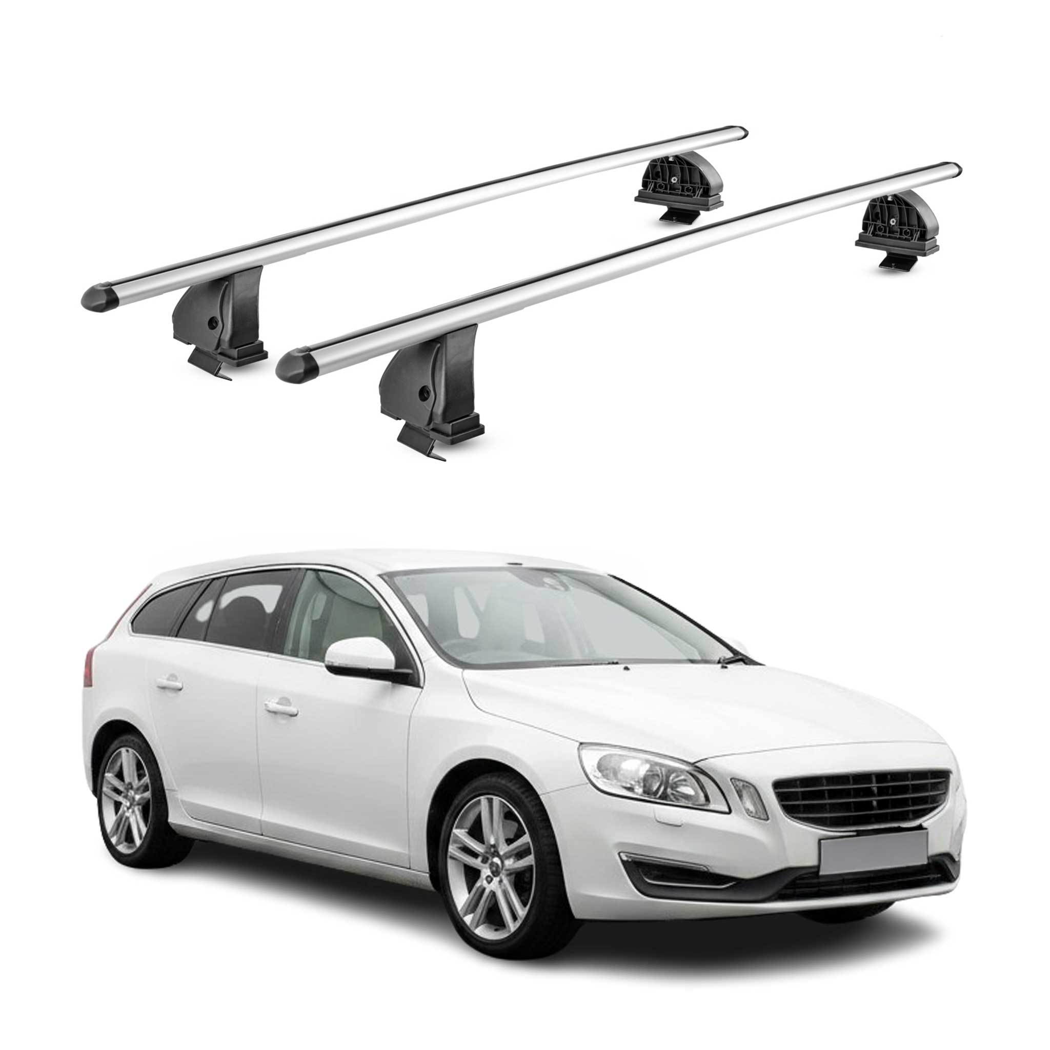 Barres de toit transversales Alu pour Volvo V60 I 2011-2018 TÜV 75 kg Gris 2Pcs