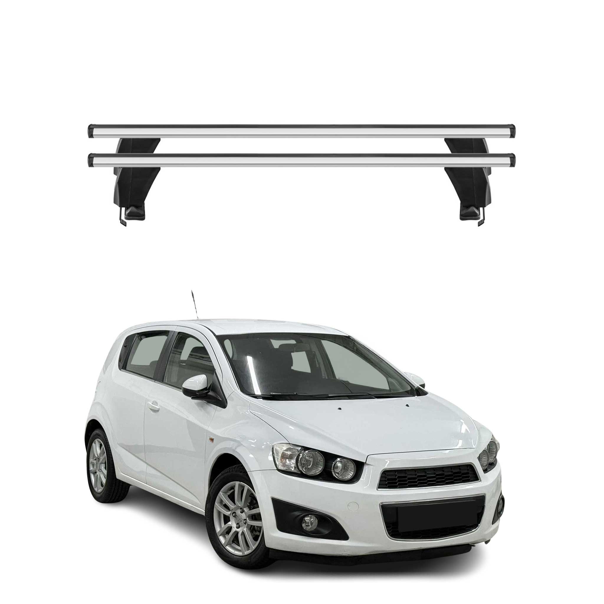 Menabo Barres de toit Transversales pour Chevrolet Aveo T300 2011-2020 Alu Gris