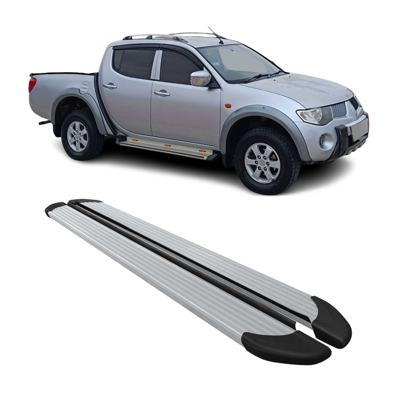 Marchepieds Latéraux pour Mitsubishi L200 Double Cab 2005-14 Alu Argent L2 2Pcs