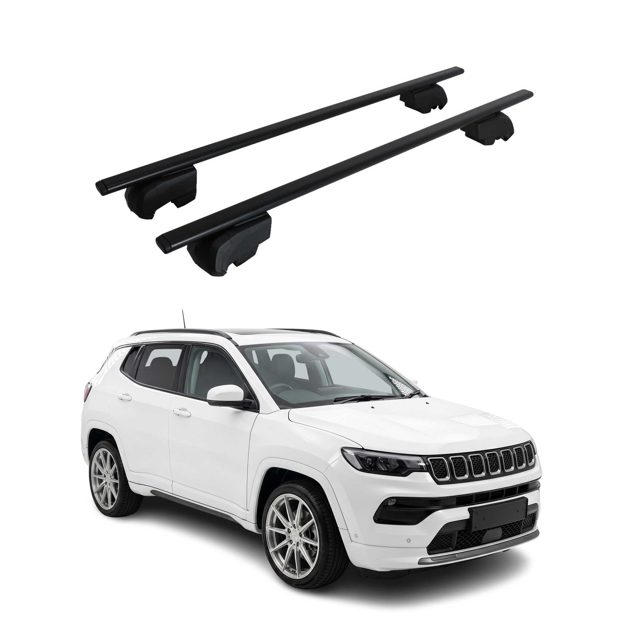 Barres de toit Transversales pour Jeep Compass III 2025-2026 Fer Noir 2Pcs