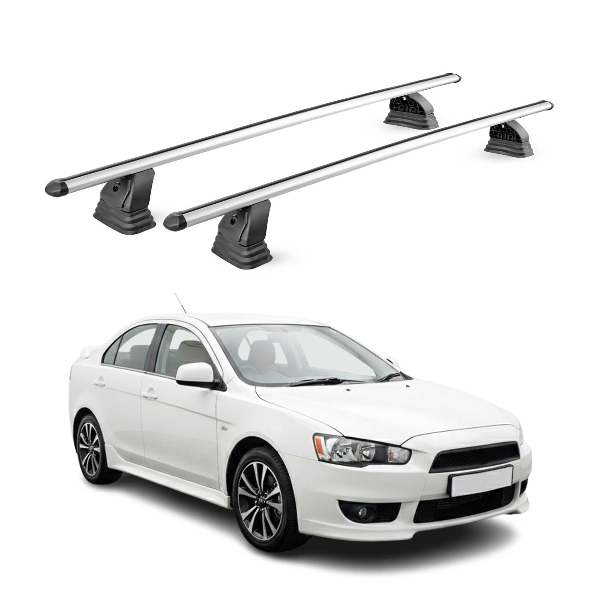 Barres de toit transversales Alu pour Mitsubishi Lancer 2008-2020 TÜV Gris 2Pcs