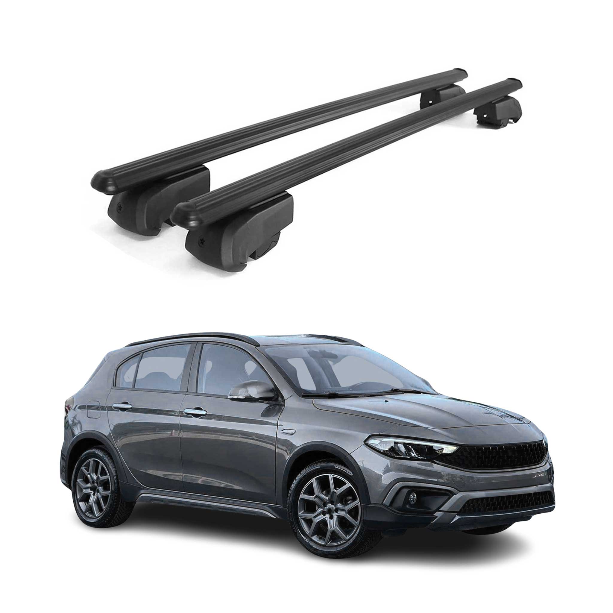 Barres de toit Transversales pour Fiat Tipo Cross 2020-2023 Alu Noir ABE