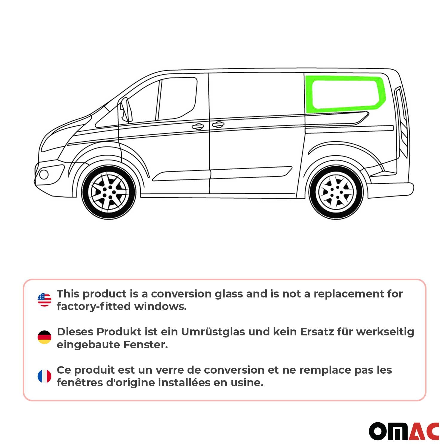 Vitre de Porte pour Ford Transit Custom 2013-2024 L1 Arrière Gauche Coulissante