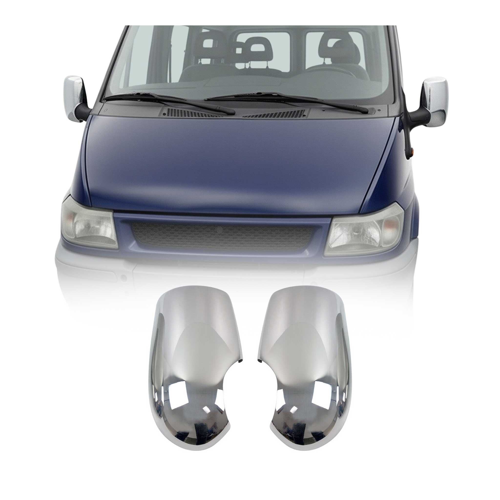 Coques de Rétroviseurs pour Ford Transit 2000-2014 en Acier Chromé Argent