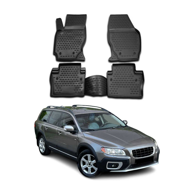 Tapis de sol pour Volvo XC70 2007-2021 en caoutchouc TPE 3D Noir 4Pcs