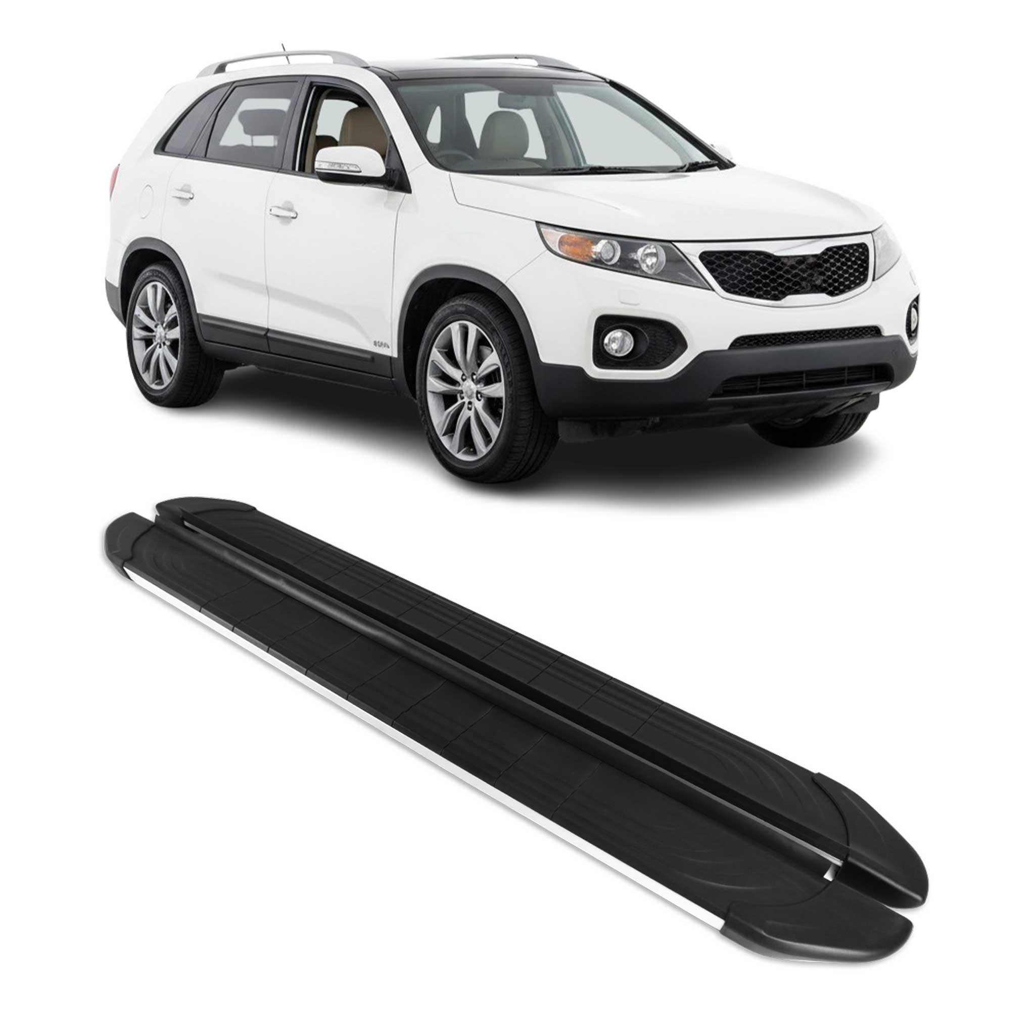 Marchepieds Latéraux pour Kia Sorento 2009-2013 Aluminium Gris Noir 2Pcs