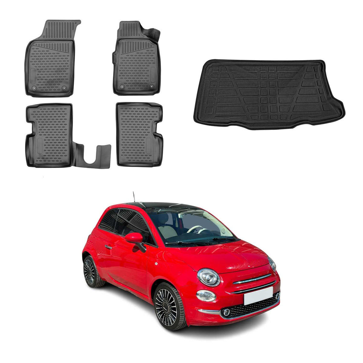 OMAC Kit Tapis de Sol et Coffre pour Fiat 500 500C 2007-2015 RHD Pre-FL