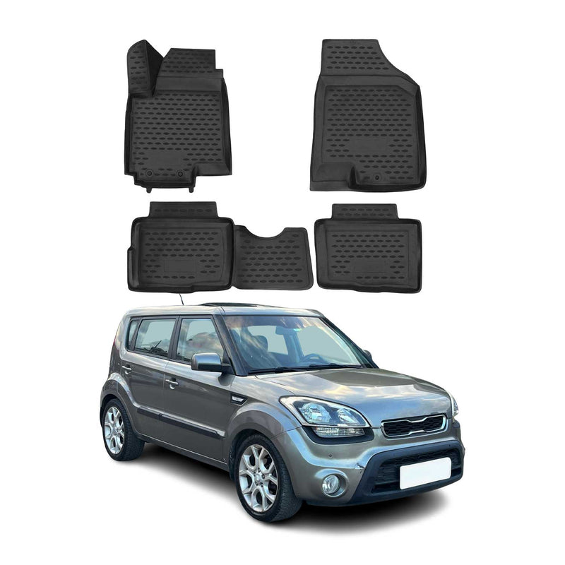 Tapis de sol pour Kia Soul 2009-2014 en caoutchouc TPE 3D Noir 4Pcs