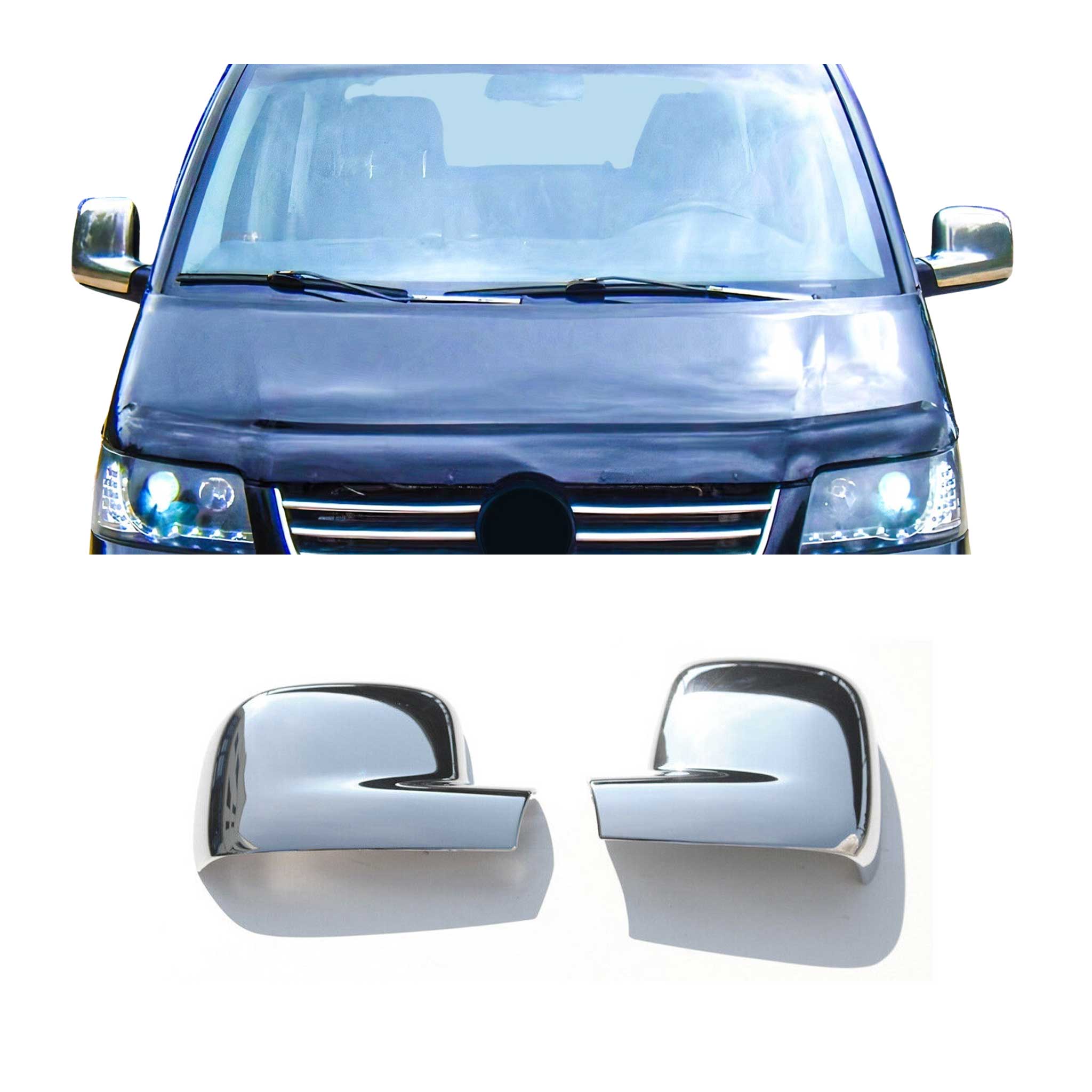 Coques de Rétroviseurs pour VW T5 Multivan V 2003-2010 en Acier Chromé Argent
