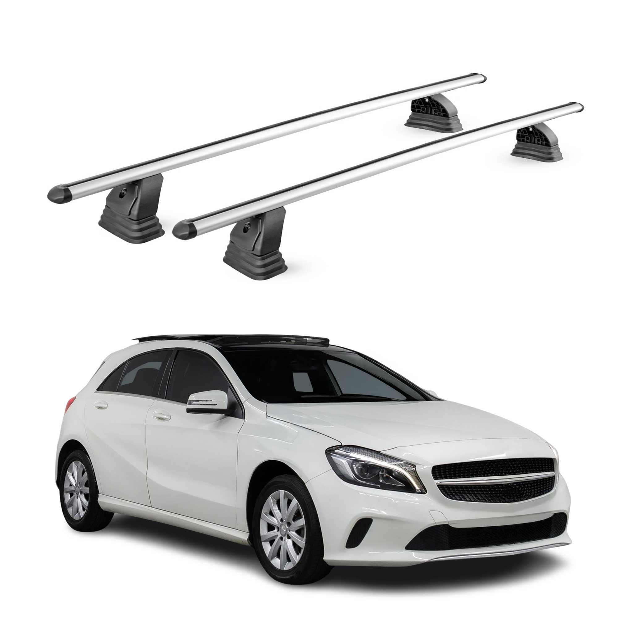 Barres de toit transversales Alu pour Mercedes Classe A W176 2012-2018 Gris 2Pcs