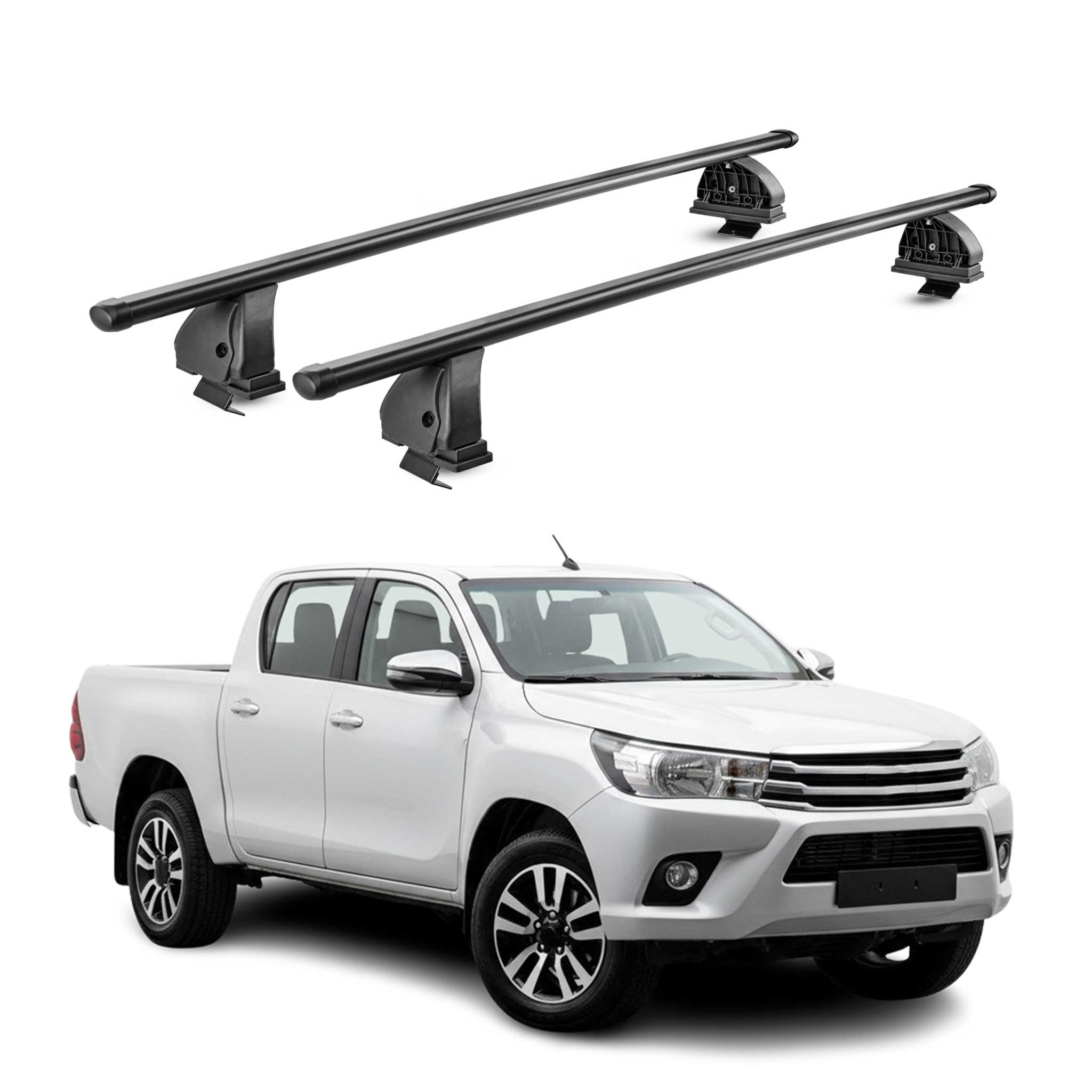 Barres de toit transversales acier pour Toyota Hilux mk8 2015-2026 4Portes Noir