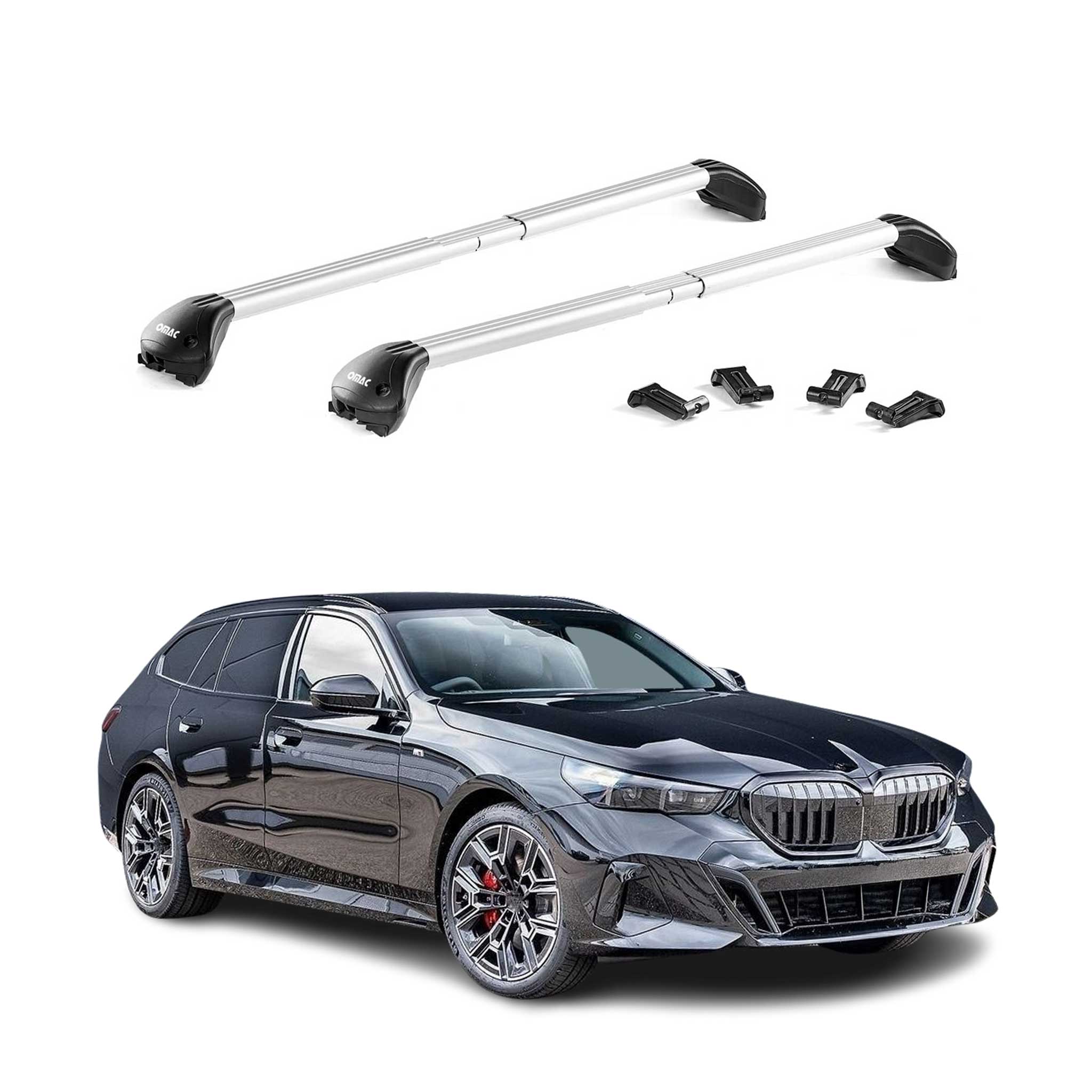 Barres de toit réglables transversales pour BMW Série 5 G61 2024-2026 Argente 2x
