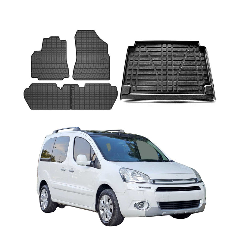 Kit Tapis de sol et coffre pour Citroen Berlingo 2008-2018 Noir TPE