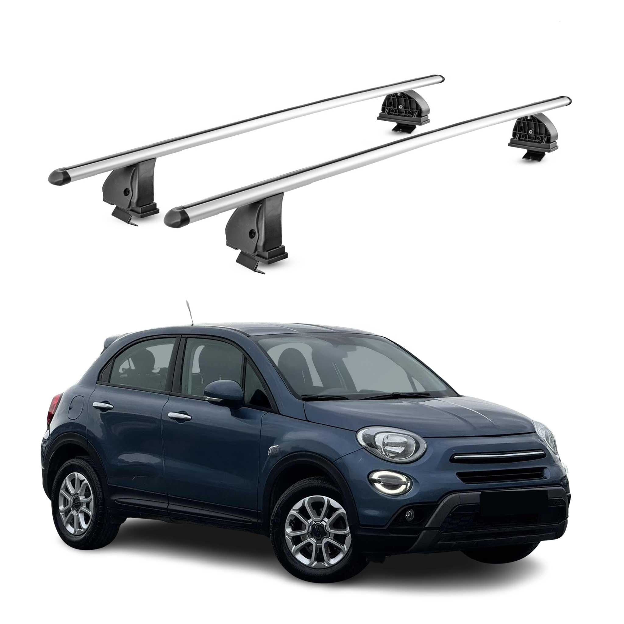 Barres de toit transversales Alu pour Fiat 500 X 2015-2026 TÜV 75 kg Gris 2Pcs