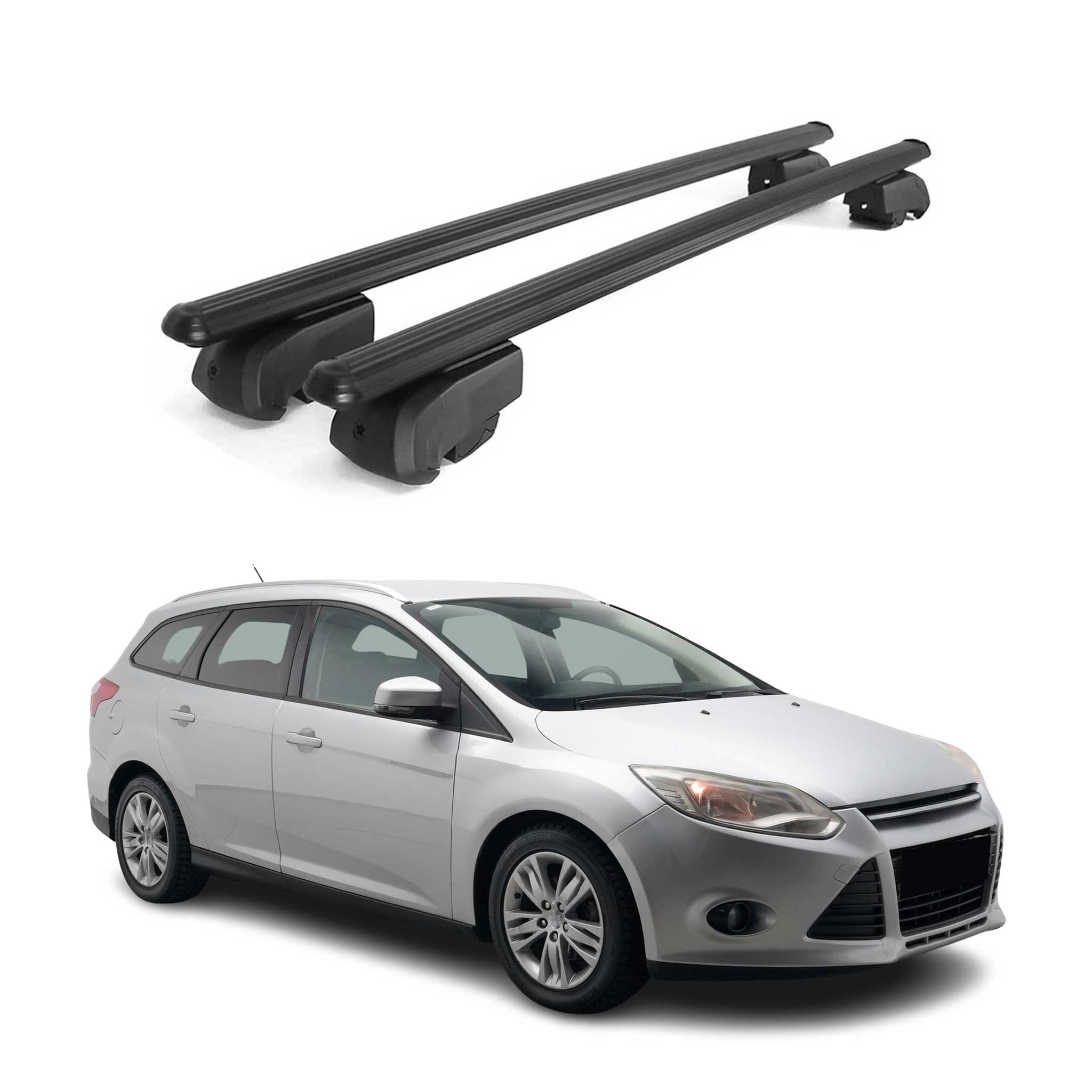 Barres de toit Transversales pour Ford Focus Turnier 2011-2021 Alu Noir ABE