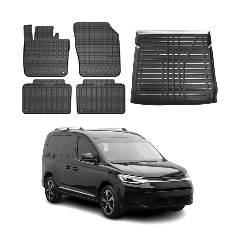 Kit Tapis de sol et coffre pour VW Caddy 2020-2024 TPE Noir