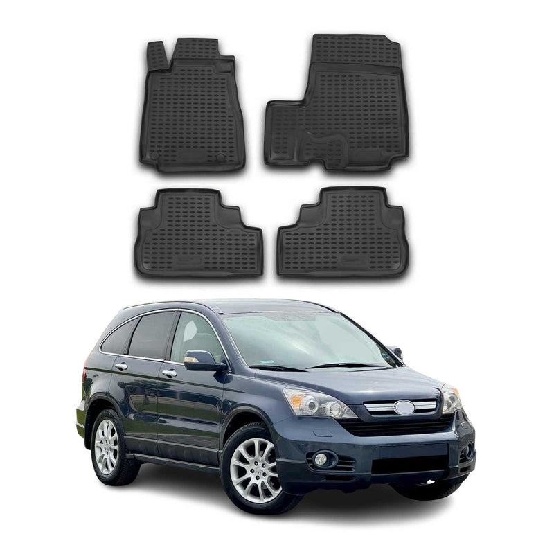 Tapis de sol pour Honda CR-V 2006-2012 en caoutchouc TPE 3D Noir 4Pcs