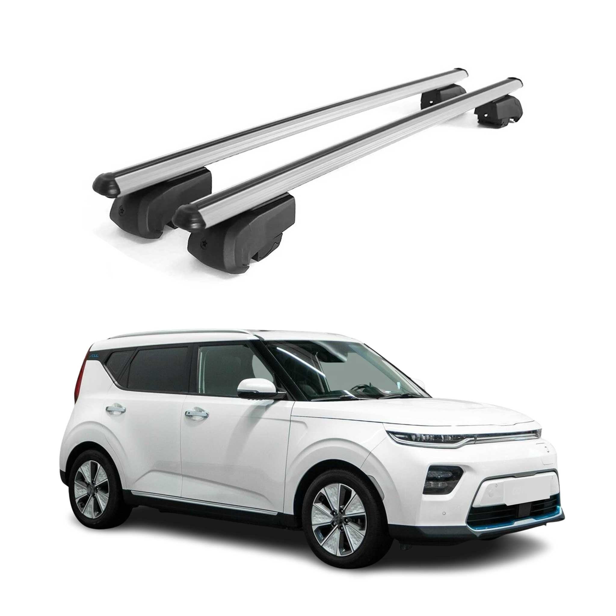 Barres de toit Transversales pour Kia Soul EV 2020-2023 Aluminium Gris ABE