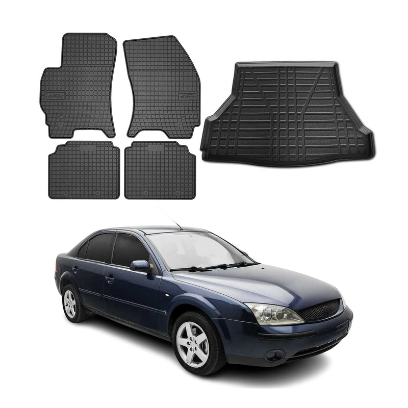 Kit Tapis de sol et coffre pour Ford Mondeo mk3 2000-2007 TPE Noir