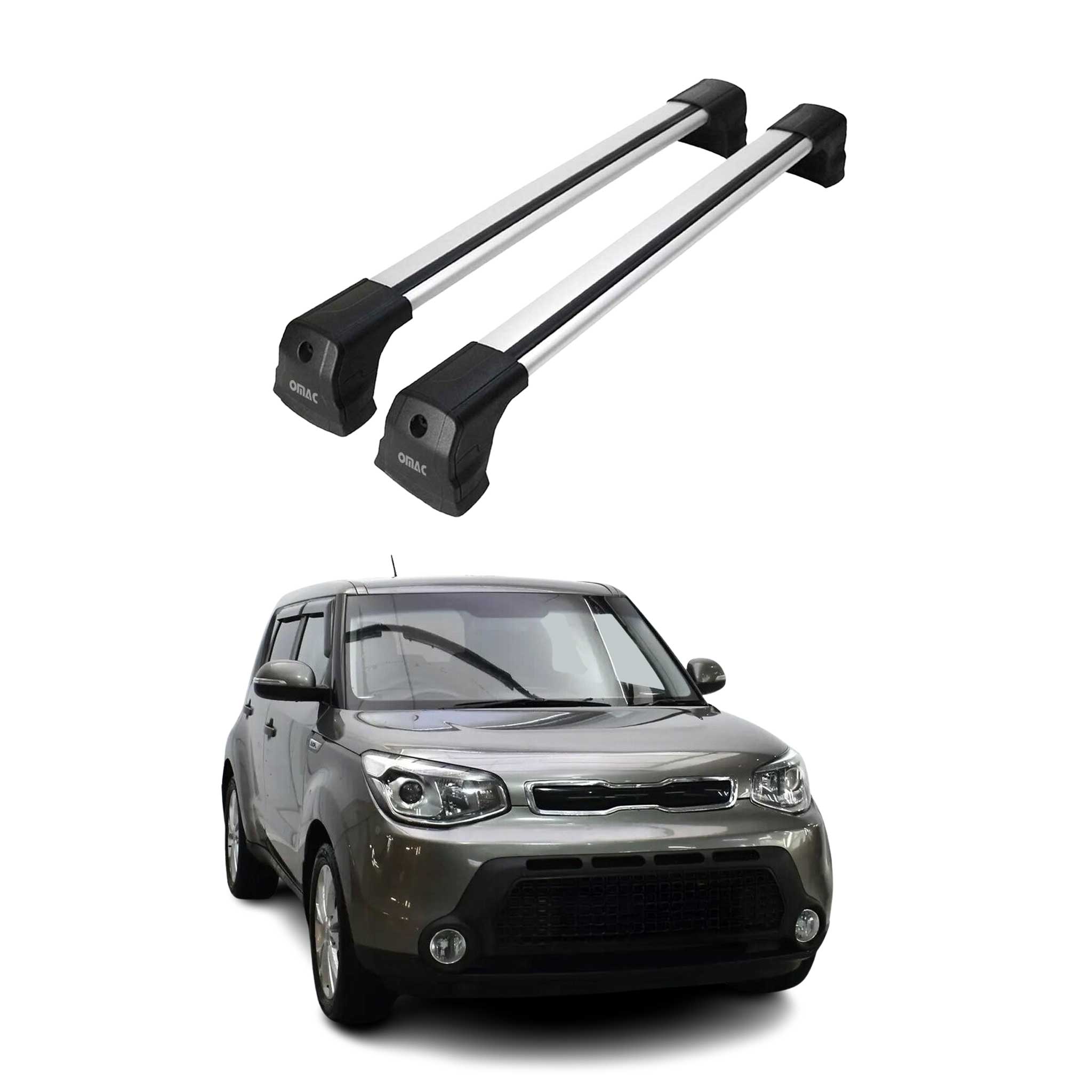 Barres de toit transversales pour Kia Soul 2013-2019 SUV Aluminium Gris