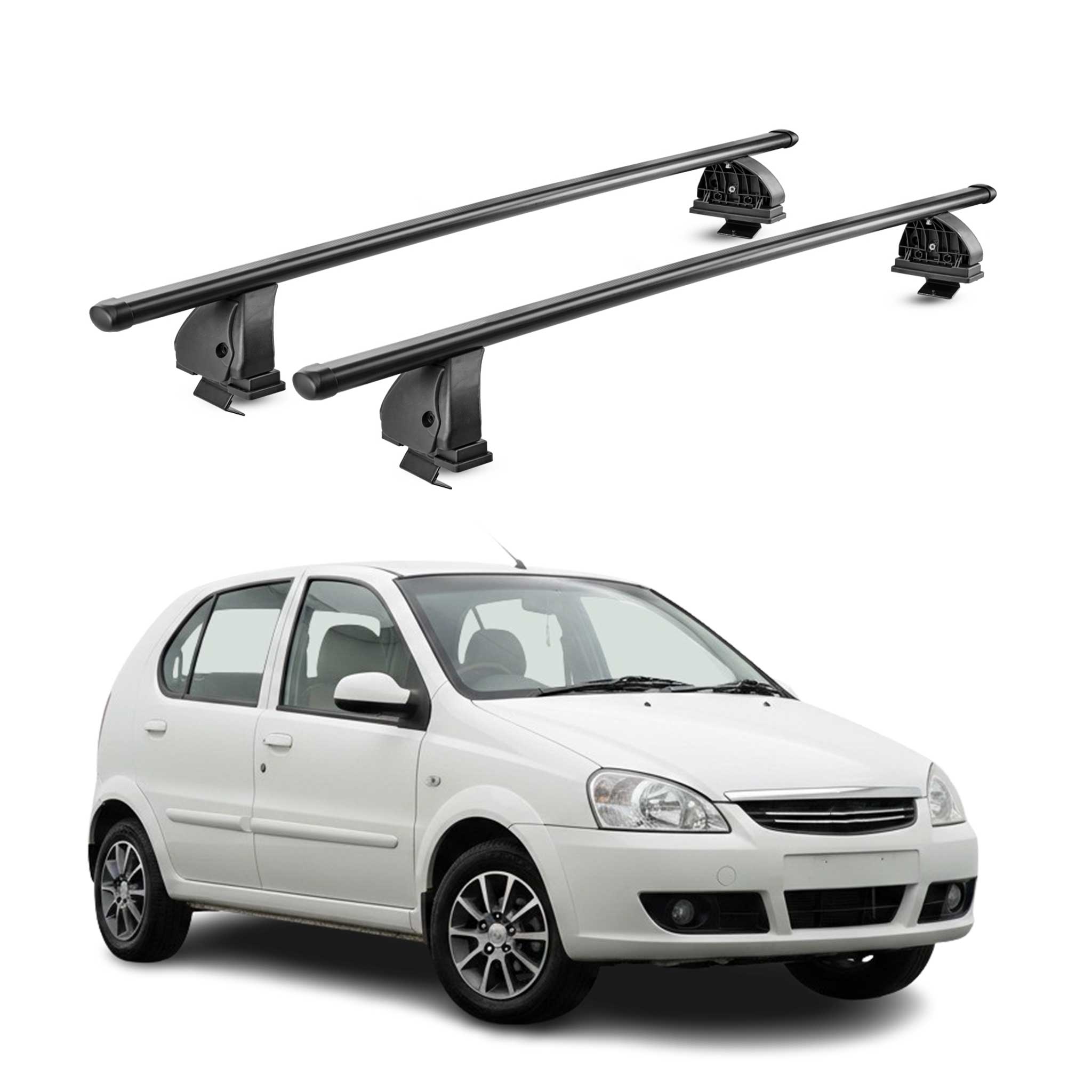Barres de toit transversales acier pour Tata Indica 2010-2018 TÜV 75 kg Noir 2x