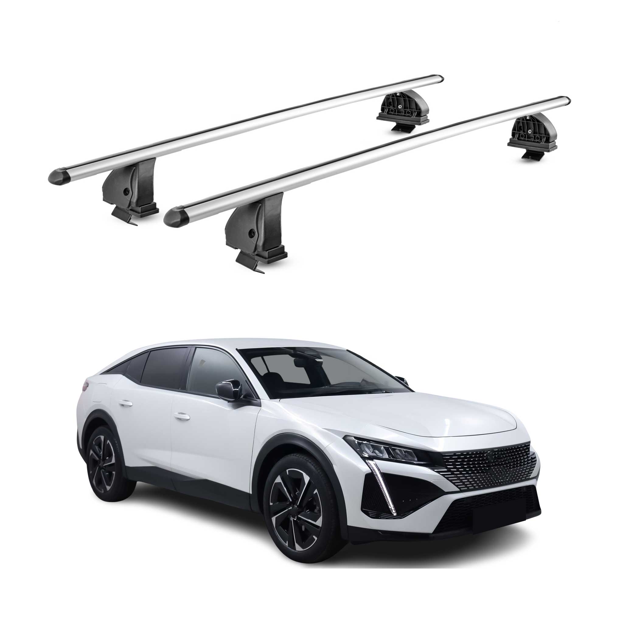 Barres de toit transversales Alu pour Peugeot 408 2023-2026 TÜV 75 kg Gris 2Pcs