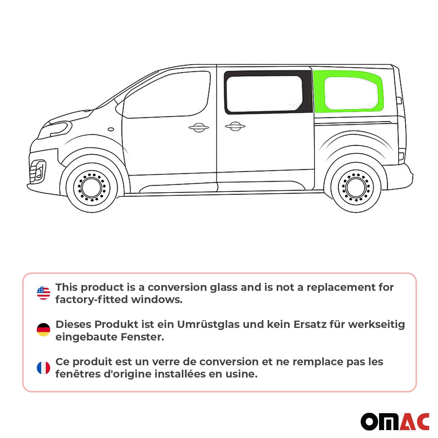 Vitre de Porte pour Fiat Scudo 2022-2026 L2 Arrière Gauche Verre fixe