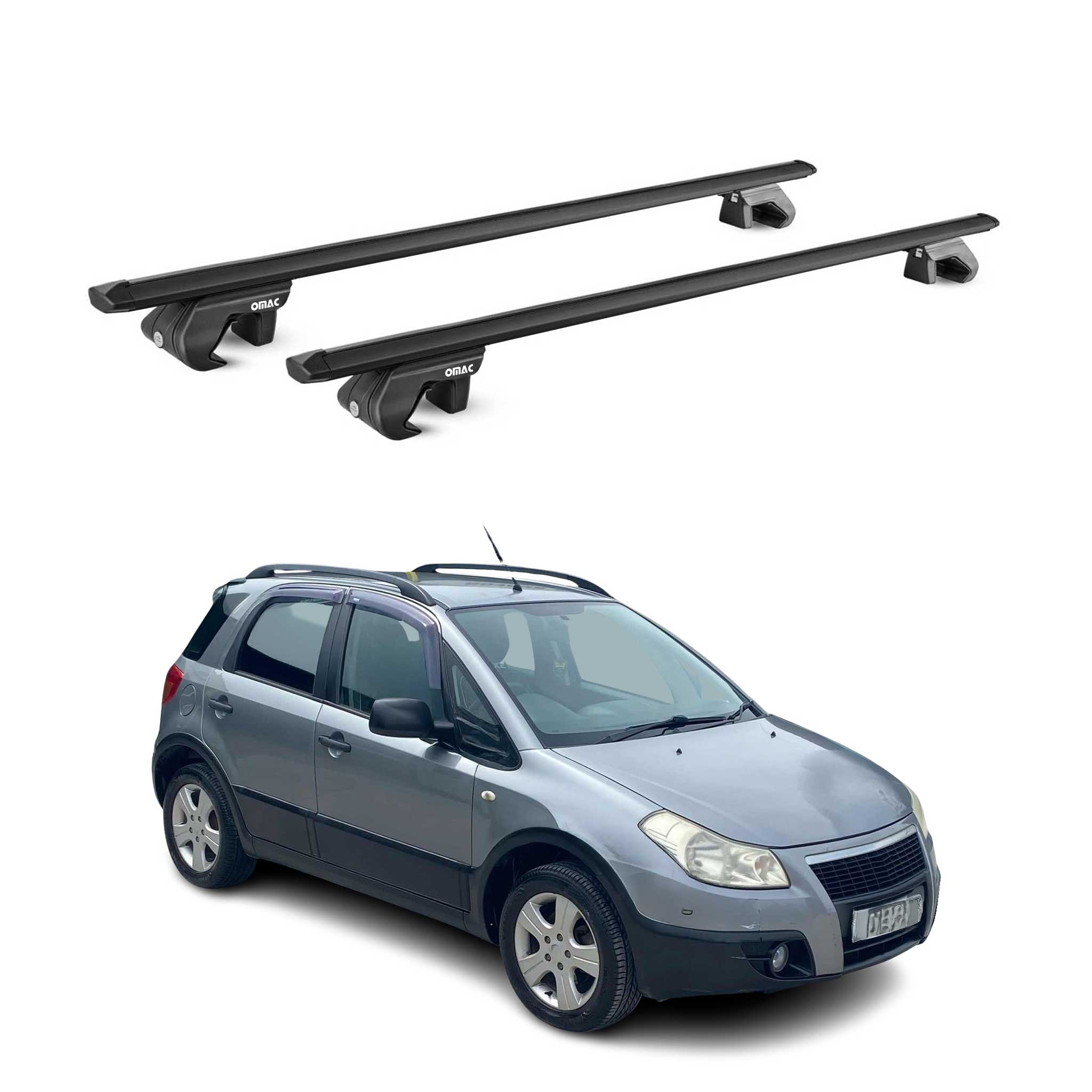 Barres de toit transversales ABE pour Fiat Sedici 2005-2014 Aluminium Noir 2x