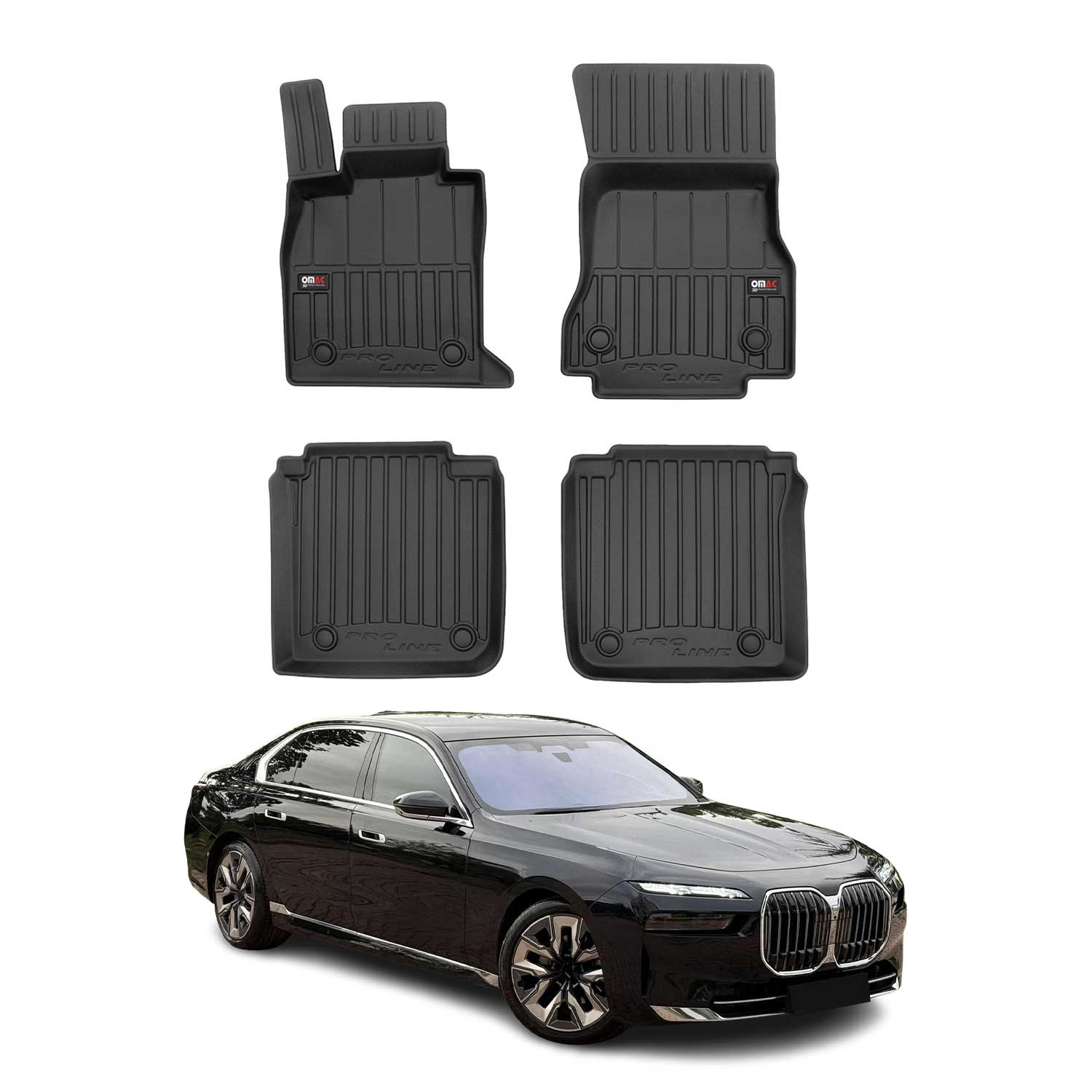 OMAC Tapis de sol caoutchouc pour BMW Série 7 G70 i7 G70 2022-2026 Noir Premium