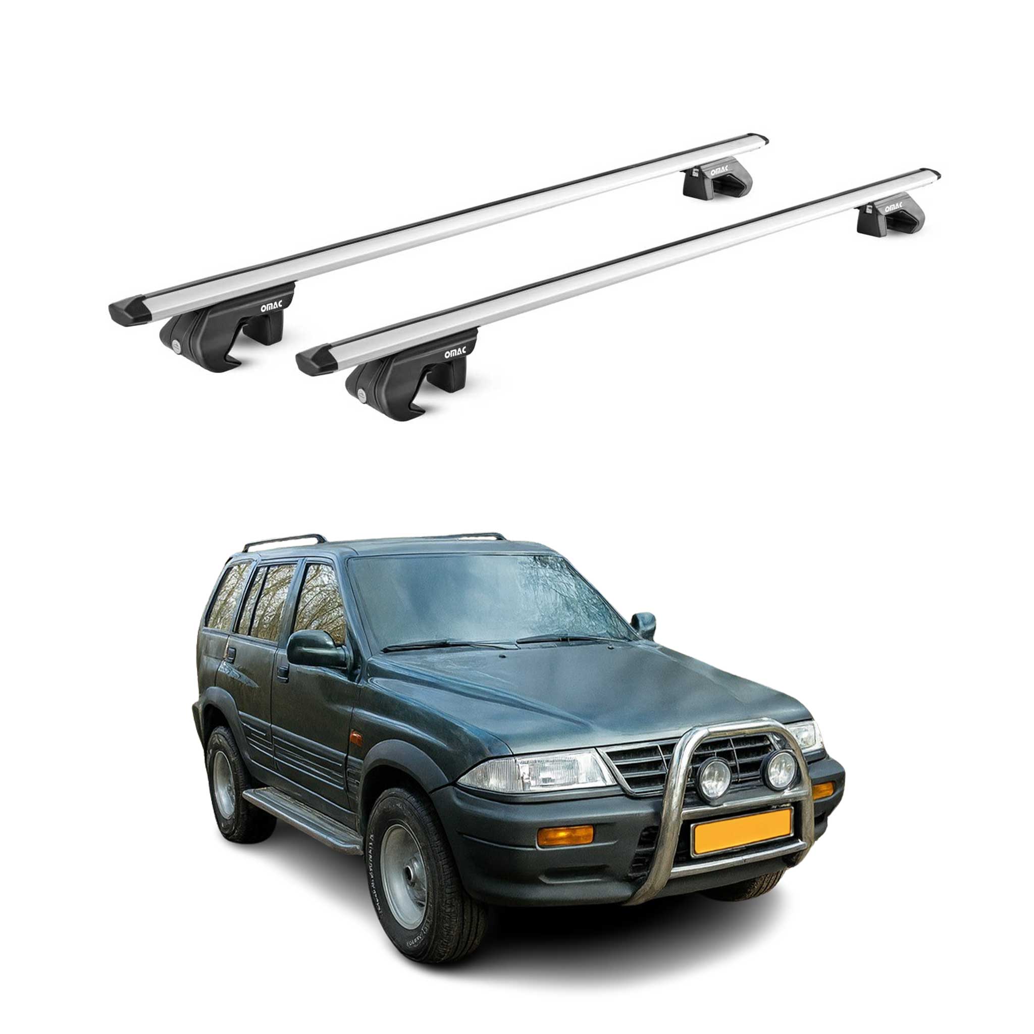 Barres de toit transversales ABE pour Ssangyong Musso 1995-2006 5 P Alu Gris 2x
