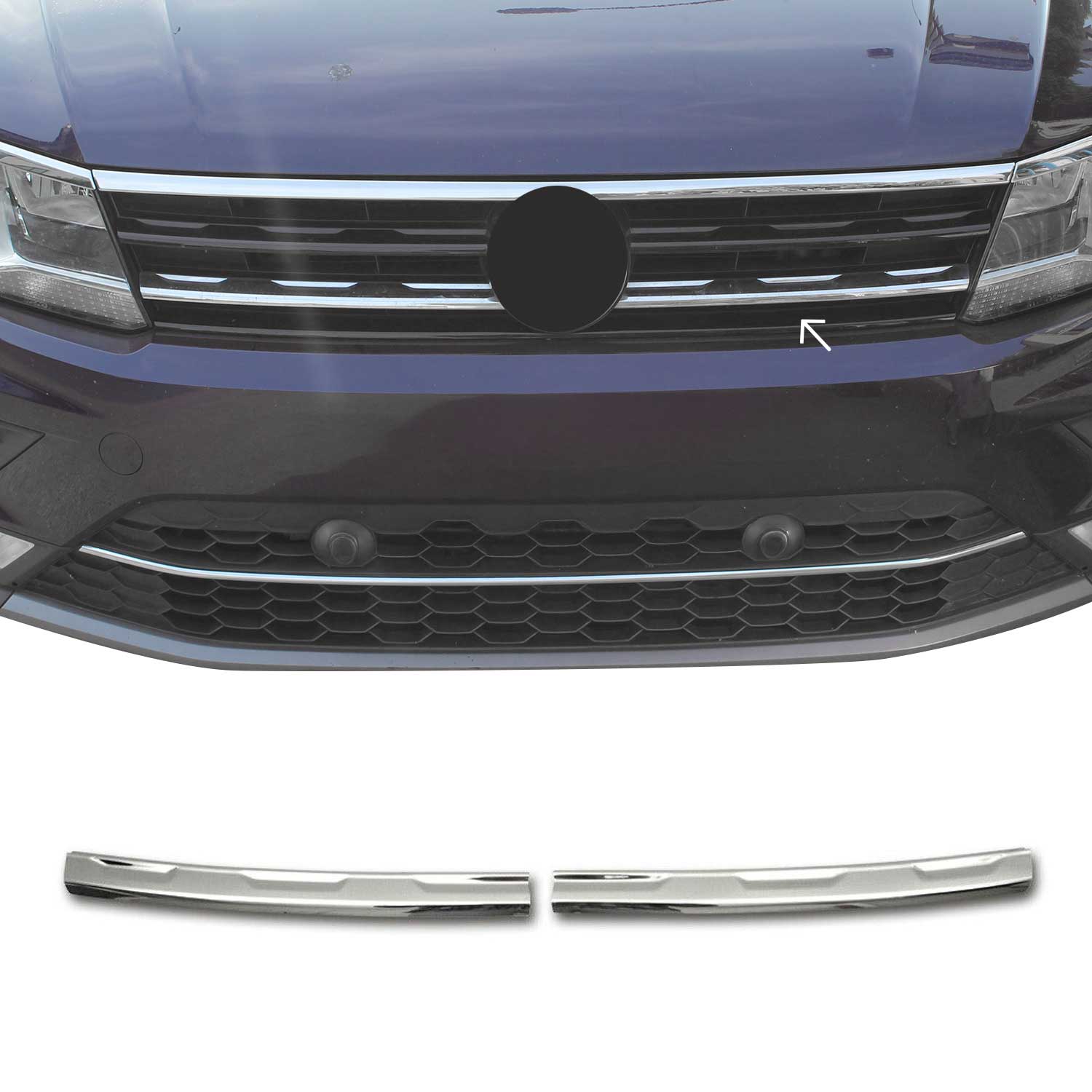 Moulure de Grille de Calandre pour VW Tiguan 2016-2020 Pre-FL Chromé 2Pcs
