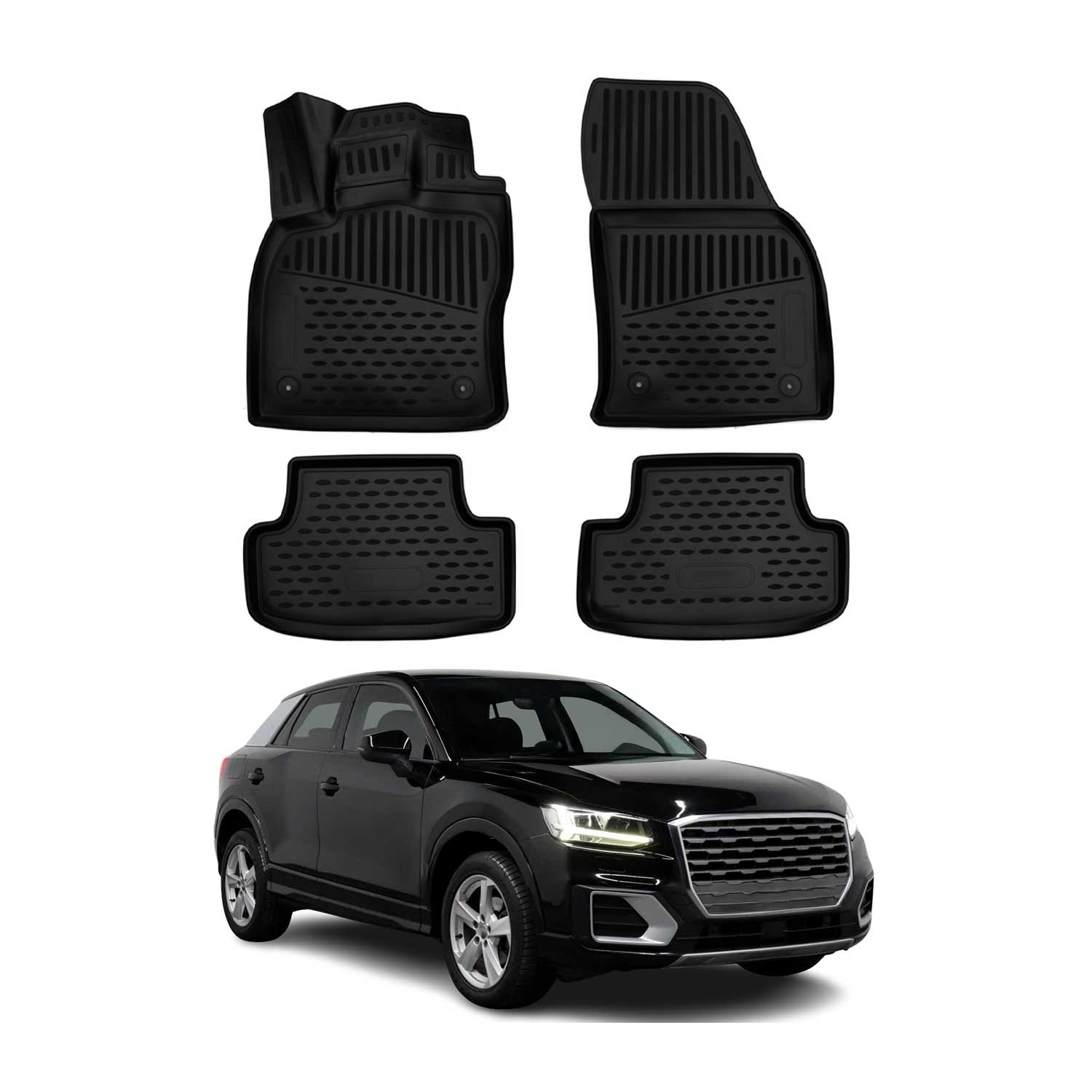 OMAC 3D Tapis de sol pour Audi Q2 2017-2026 caoutchouc TPE Noir 4Pcs