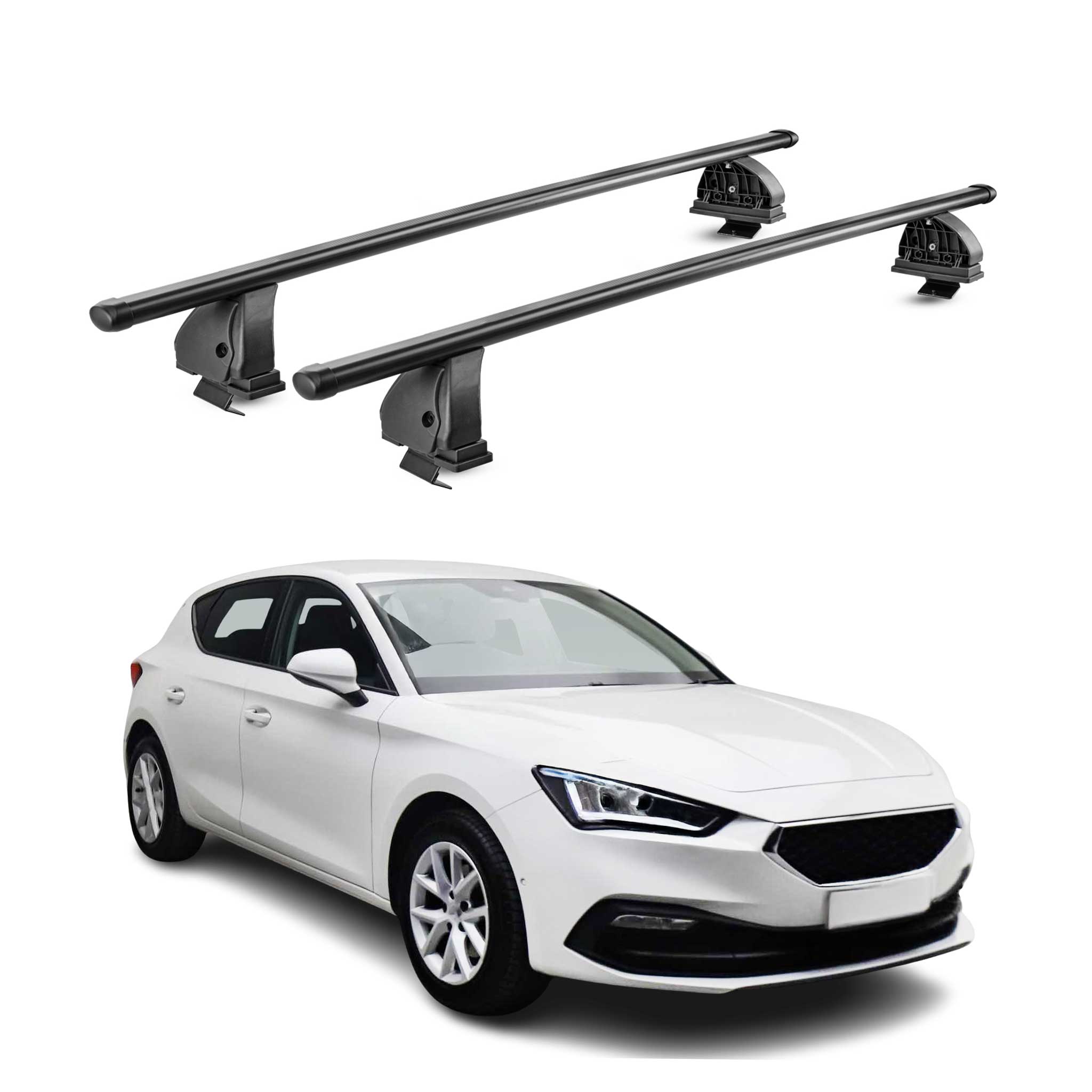 Barres de toit transversales acier pour Seat Leon IV 2020-2026 TÜV 75 kg Noir 2x