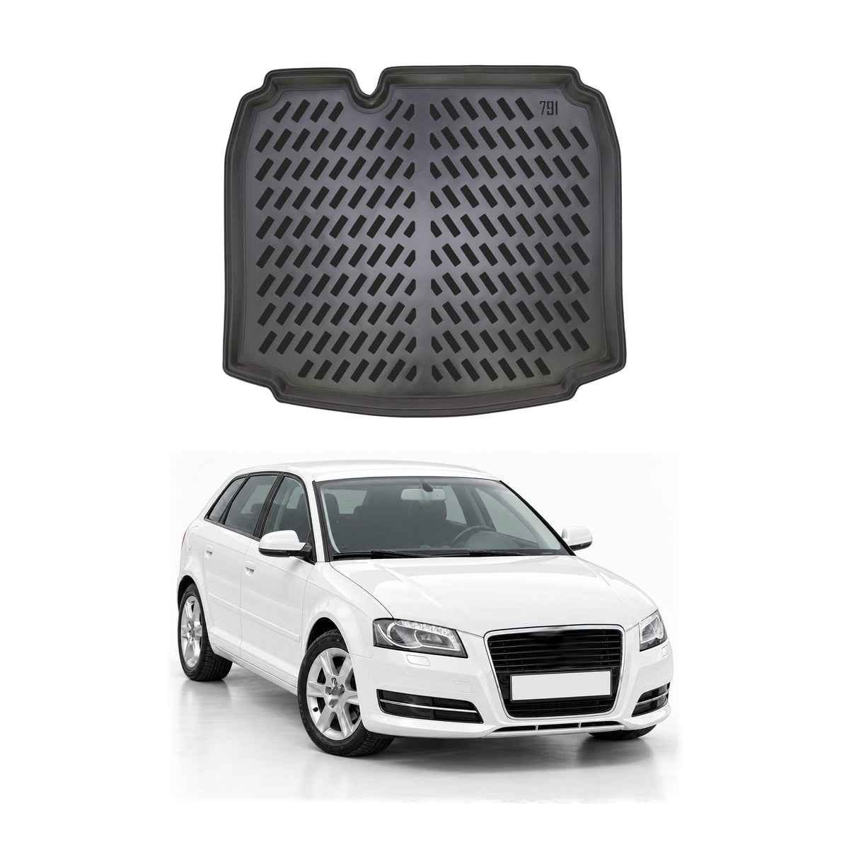Tapis de coffre pour Audi A3 HB 2003-2013 Noir 3D en Caoutchouc TPE