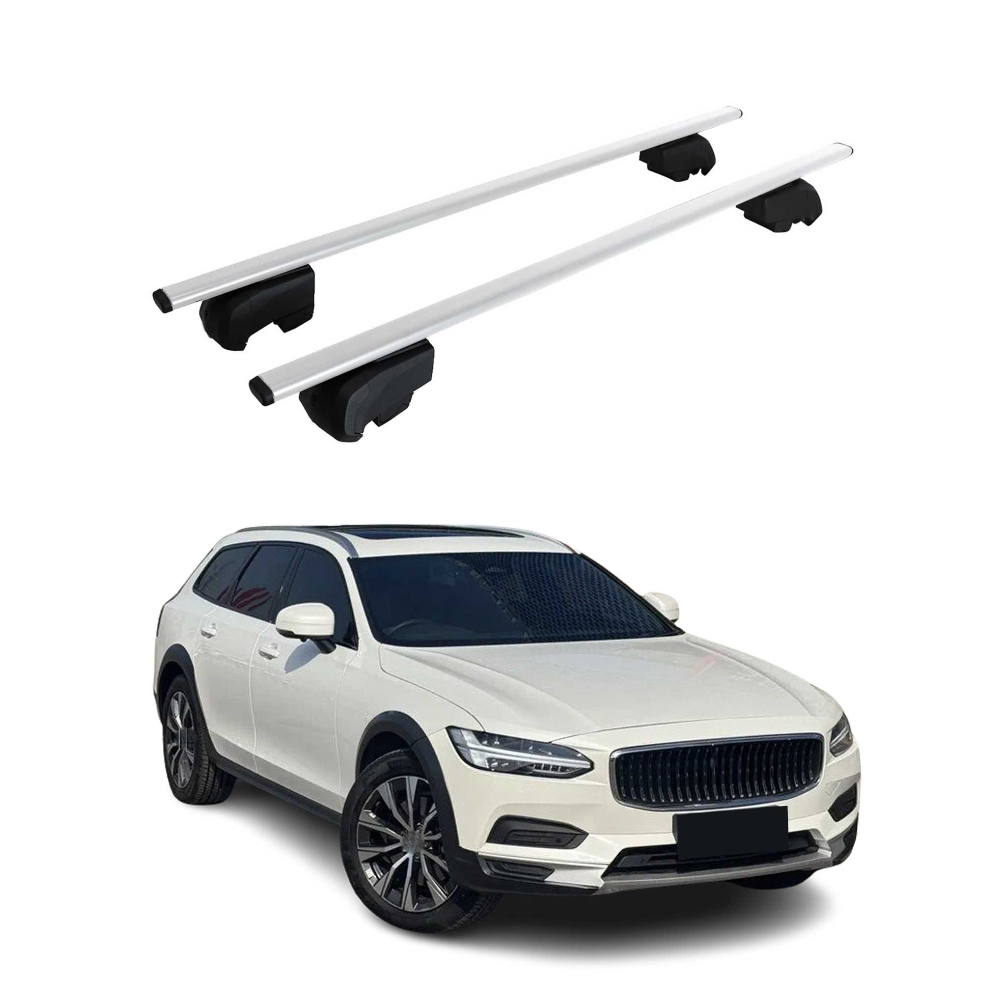 Barres de toit Transversales pour Volvo V90 II Cross Country 2016-25 Fer Gris 2x